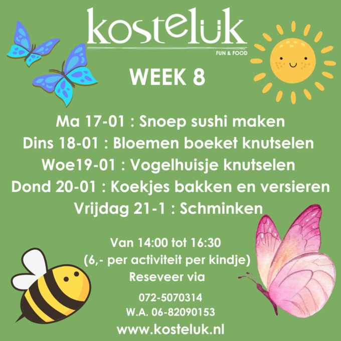 ANIMATIE@KOSTELUK Voorjaarsvakantie 17-01 T/M 21-01-2025