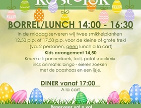 PASEN@KOSTELUK;  BRUNCH / LUNCH-BORREL / DINER, beide dagen 20 en 21 april zijn wij geopend vanaf 10.30 uur.